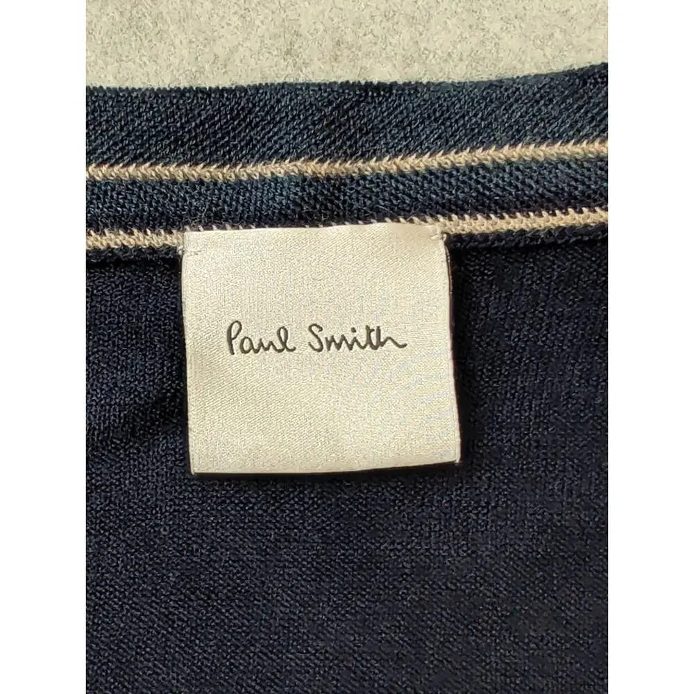 Paul Smith Mens 100% Merino Wool Sweater Blue Large V Neck Lightweight Pullover